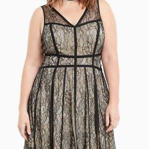 Sleeveless Black Lace Dress with Nude Under Layer